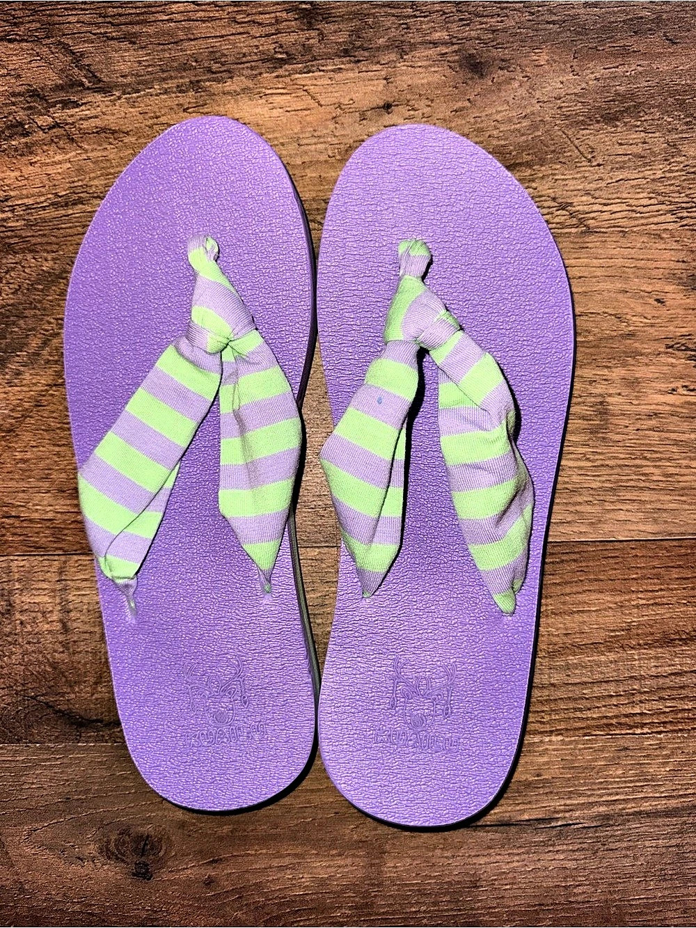 Striped Flip Flops in Purple & Green